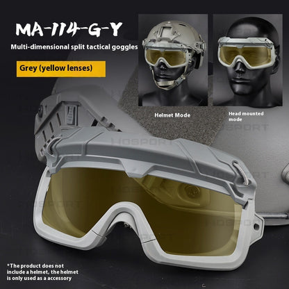 Multi-dimensional Split Tactical Outdoor Goggles Two Use Modes Solid Color Version