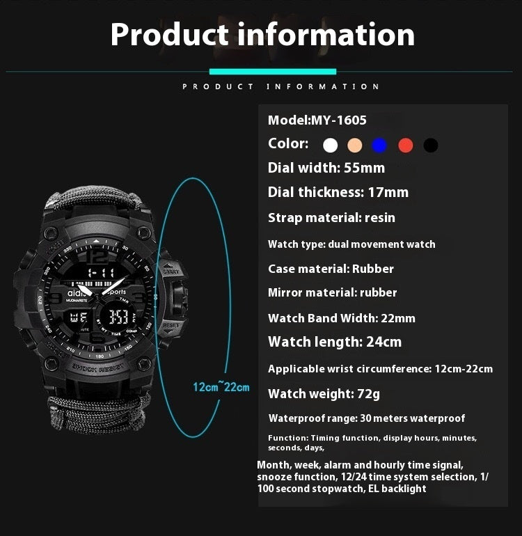 Outdoor Men's Mercenary Compass Multifunctional Waterproof Parachute Cord Chain Ring Survival Wild Special Survival Tactical Watch